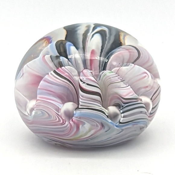 Vintage Bob St Clair Paperweight Pink Gray and White Tones with Embossed Mark - Picture 2 of 11